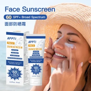 Face Sunscreen SPF 60 APPTI Broad Spectrum Dry Touch Lotion with Vitamin C & E Water Resistant No White Cast 74ml
