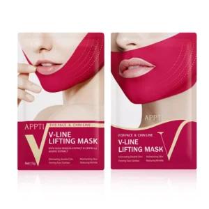 V-Line Lifting Mask Double Chin Reducer - APPTI Jawline Contouring Hydrogel Patch with Collagen & Rose Extract for Firming & Tightening (6 Sheets)